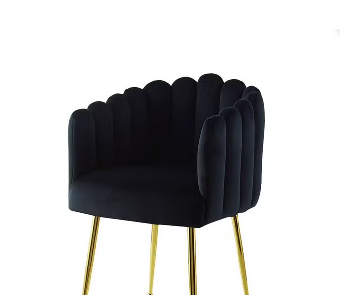 Black Shelley Accent Velvet Scalloped Shell Dining Chair With Gold Legs