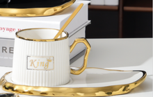 Tea Cup Set KING Design Hot Drink Cup with Tray Modern Ceramic Luxury Looking Teacup Set (Available in Two Colours)