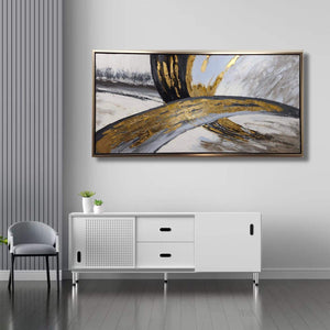 Handmade Oil Painting Textured Modern Abstract Stretched Canvas with Extra Silver Floating Frame