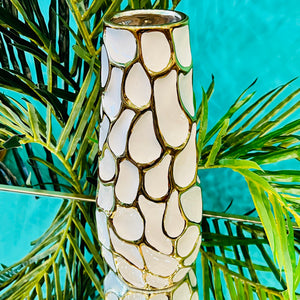 Vase Ceramic Centre Piece WHITE & GOLD Geometric Cylinder Flower Vase Modern Home Decor Tabletop Accessories
