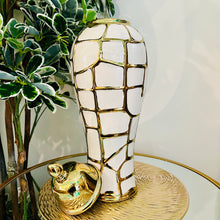 Ginger Jar Large with Lid in Gold and White Ceramic for Living Room or Kitchen Decoration