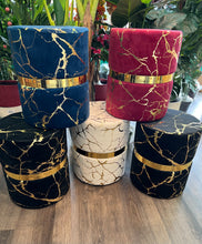 Round Ottoman Chairs in Velvet Material with Golden Texture