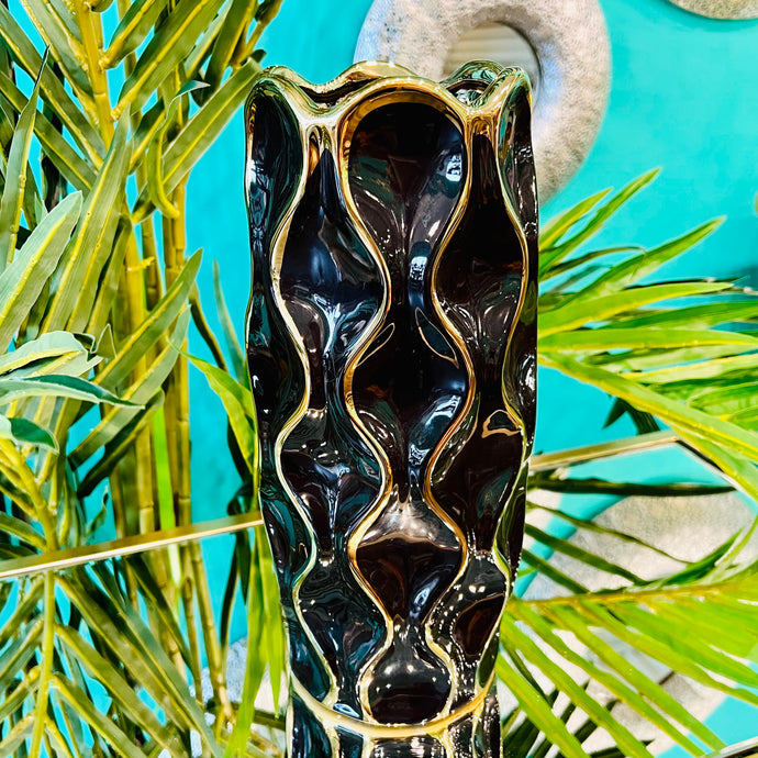 Vase Ceramic Centre Piece Gold Geometric Cylinder BLACK Flower Vase Modern Home Decor Tabletop Accessories