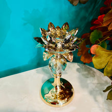 Candle Holder Luxury Crystal Hallow Lotus Decorated for Tabletop in Gold (Select Size Below)