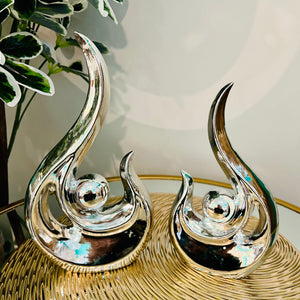 Sculpture Centre Piece Abstract Ceramic Modern for Tabletop in Gold/Silver, Set of Two
