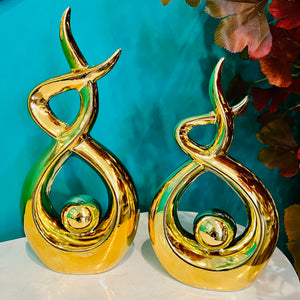 Sculpture Centre Piece Abstract in Gold/ Silver Ceramic Modern Decor for Tabletop, Set of Two