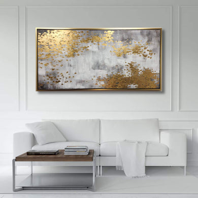 Handmade Oil Painting Large Textured Modern Abstract Stretched Canvas with Extra Golden Floating Frame