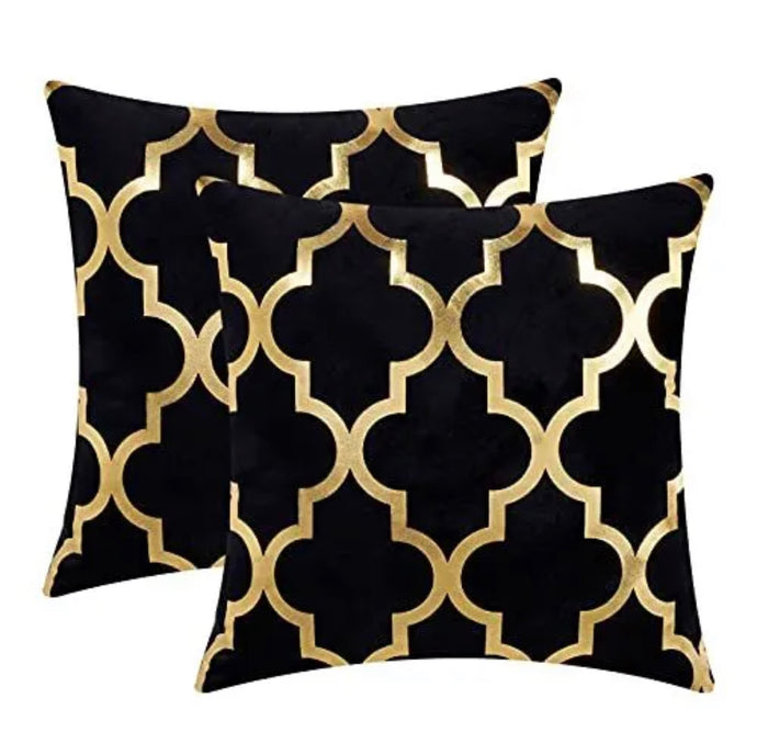 Pillow Case Cushion Cover Throw with Pillow Insert in BLACK and GOLD Color - Set of 2 with Zipper