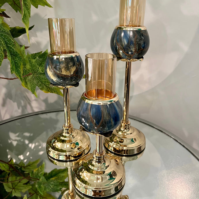 Candle Holders in Blue & Gold Luxurious Decor (Select Size Below)