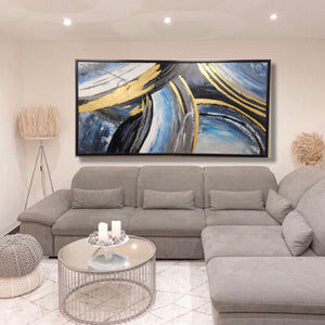 Handmade Oil Painting Large Textured Abstract Stretched Canvas with Extra Black Floating Frame