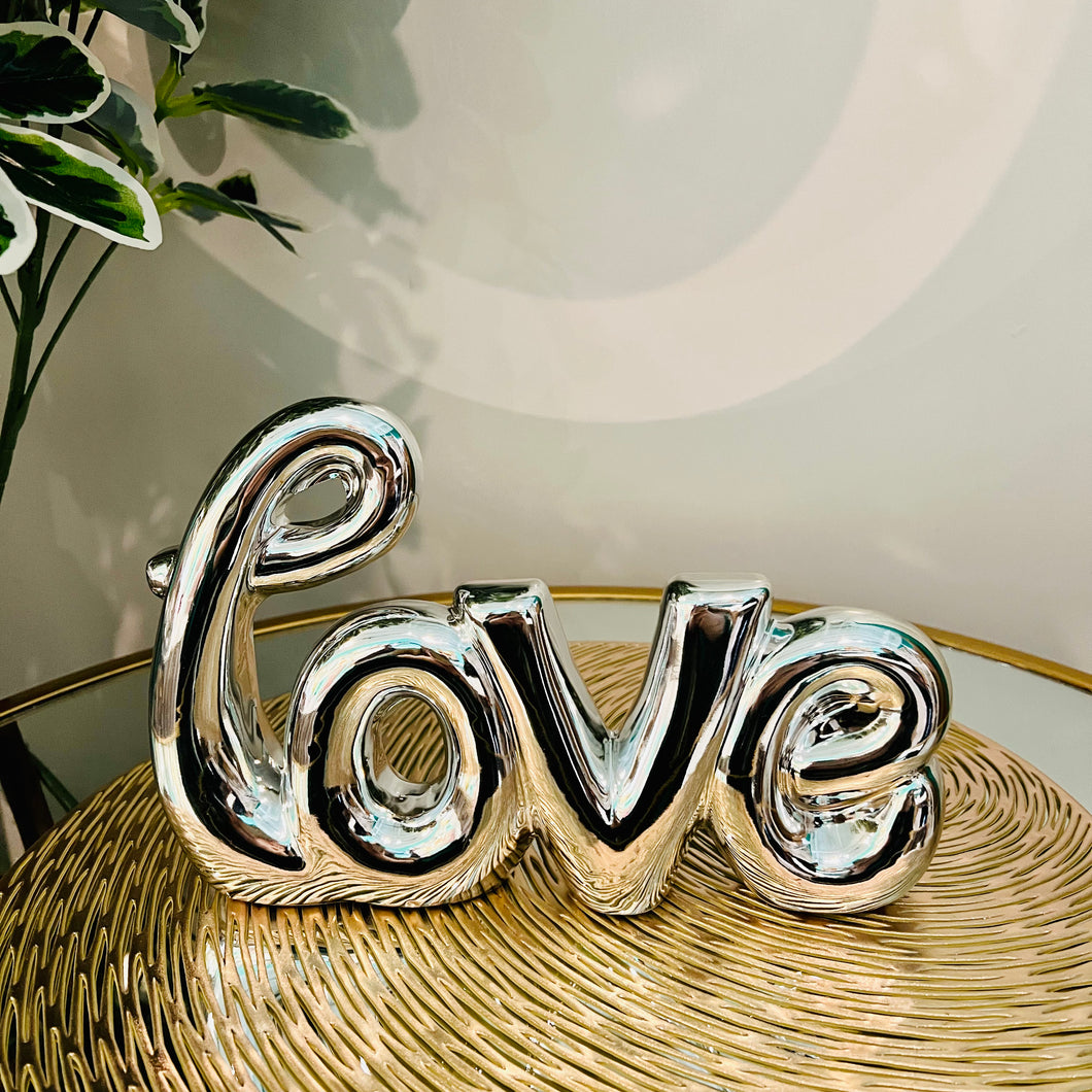 LOVE Letter Sign Centre Piece in Silver Metal for Table Top