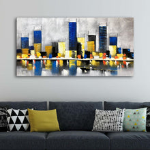 Huge Abstract Handmade Oil Painting of Building on Stretched Canvas in Colors