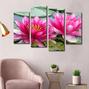 High Quality Art Print on Stretched Canvas of Pink Floating Lotus Flowers