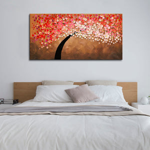 Handmade Oil Painting of Pink Tree on Stretched Canvas