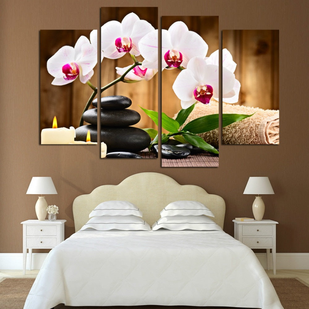 High Quality Art Print of Orchid Flowers on Stretched Canvas in Group
