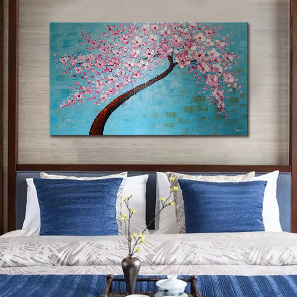 Handmade Oil Painting on Stretched Canvas of pink Flower Tree
