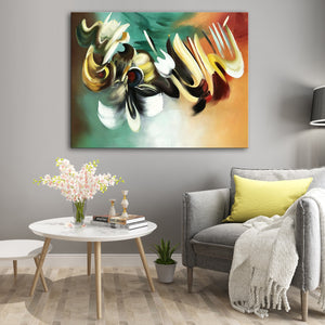 Huge Islamic Gold Framed Abstract Handmade Oil Painting on Stretched Canvas