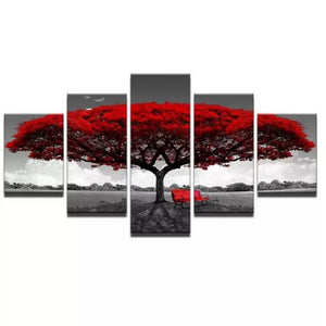 High Quality Art Print on Stretched Canvas of Red Tree in Group