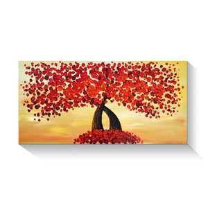 Handmade Oil Painting of Red Tree on Stretched Canvas