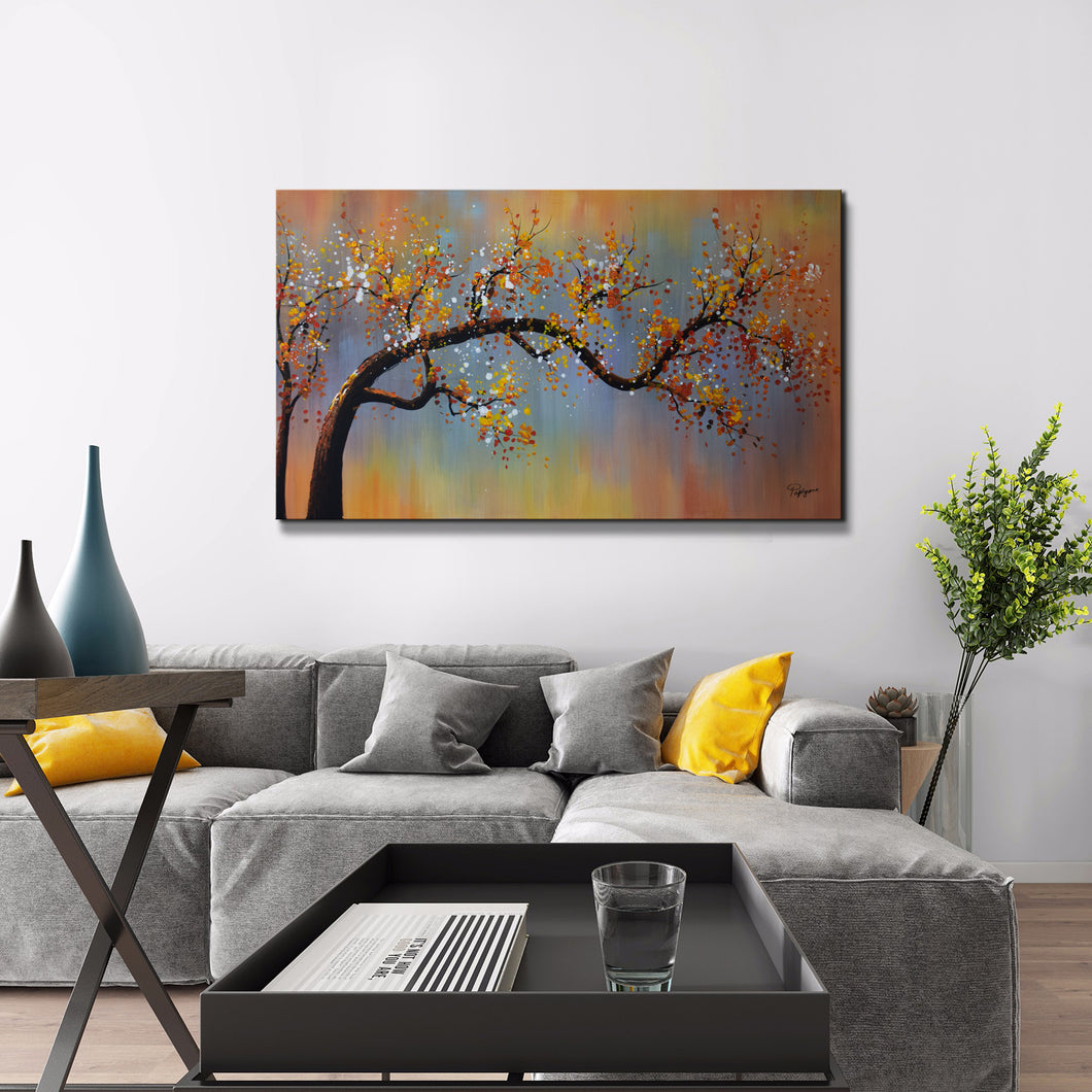 Handmade Oil Painting of Blossom Tree on Stetcched Canvas