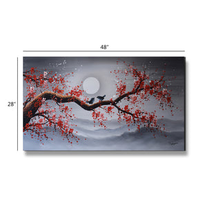 Handmade Oil Painting of Birds on Blossom Tree on Stretched Canvas