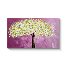 Handmade Oil Painting of White Flower Tree with Purple Bakcground on Stretched Canvas