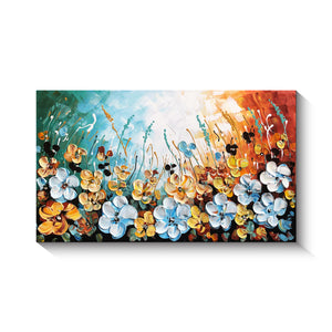Handmade Oil Painting on Stretched Canvas of Blue Flowers
