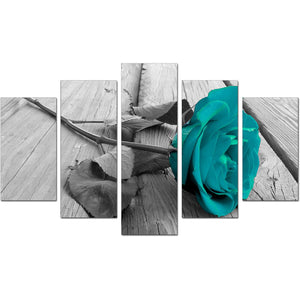 High Quality Art Print on Stretched Canvas of a Teal Rose in Group