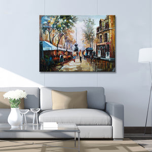 Large Handmade Oil Painting of Paris Street on Stretched Canvas