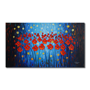 Handmade Oil Painting on Stretched Canvas of Red flowers
