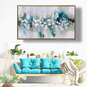 Abstract Handmade Oil Painting on Stretched Canvas with Extra Gold Floating Frame