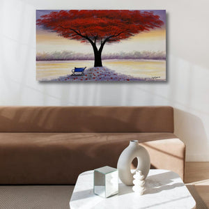 Handmade Oil Painting of a Beautiful Red Tree on Stretched Canvas