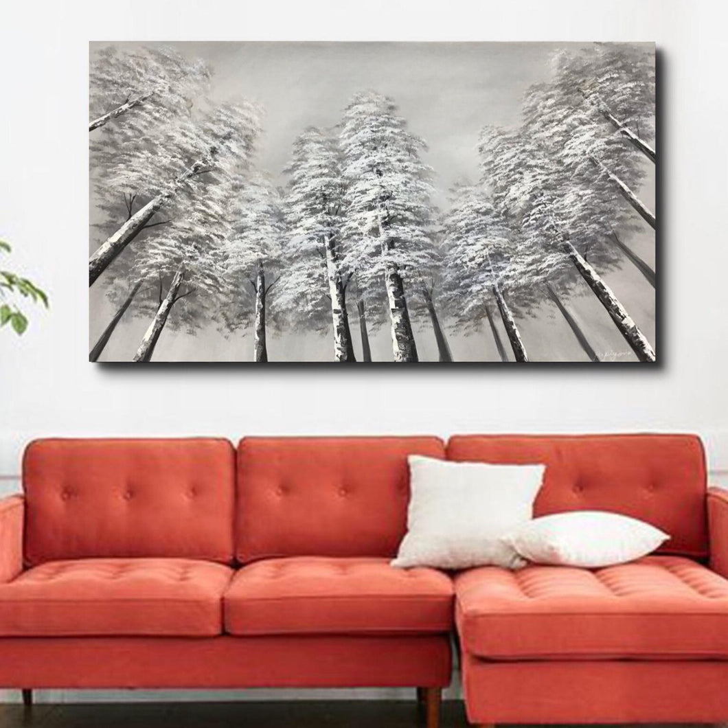 Handmade Oil Painting of Trees on Stretched Canvas