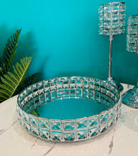 Tray Crystal Circular Metal in Gold/Silver with Mirrored Glass Base
