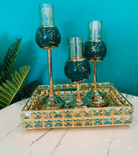 Tray Rectangular Crystal Metal in Gold/Silver with Mirrored Glass Base
