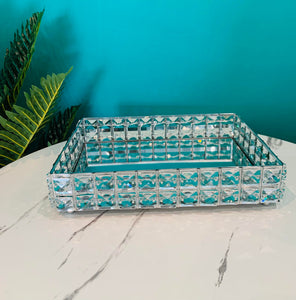 Tray Rectangular Crystal Metal in Gold/Silver with Mirrored Glass Base