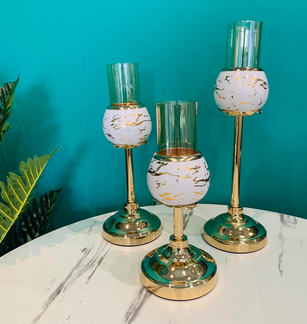 Candle Holders in White & Gold Luxurious Decor (Select Size Below)