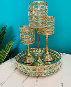 Tray Crystal Circular Metal in Gold/Silver with Mirrored Glass Base