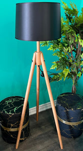 Floor Lamp Unique Wooden with Black Lampshade