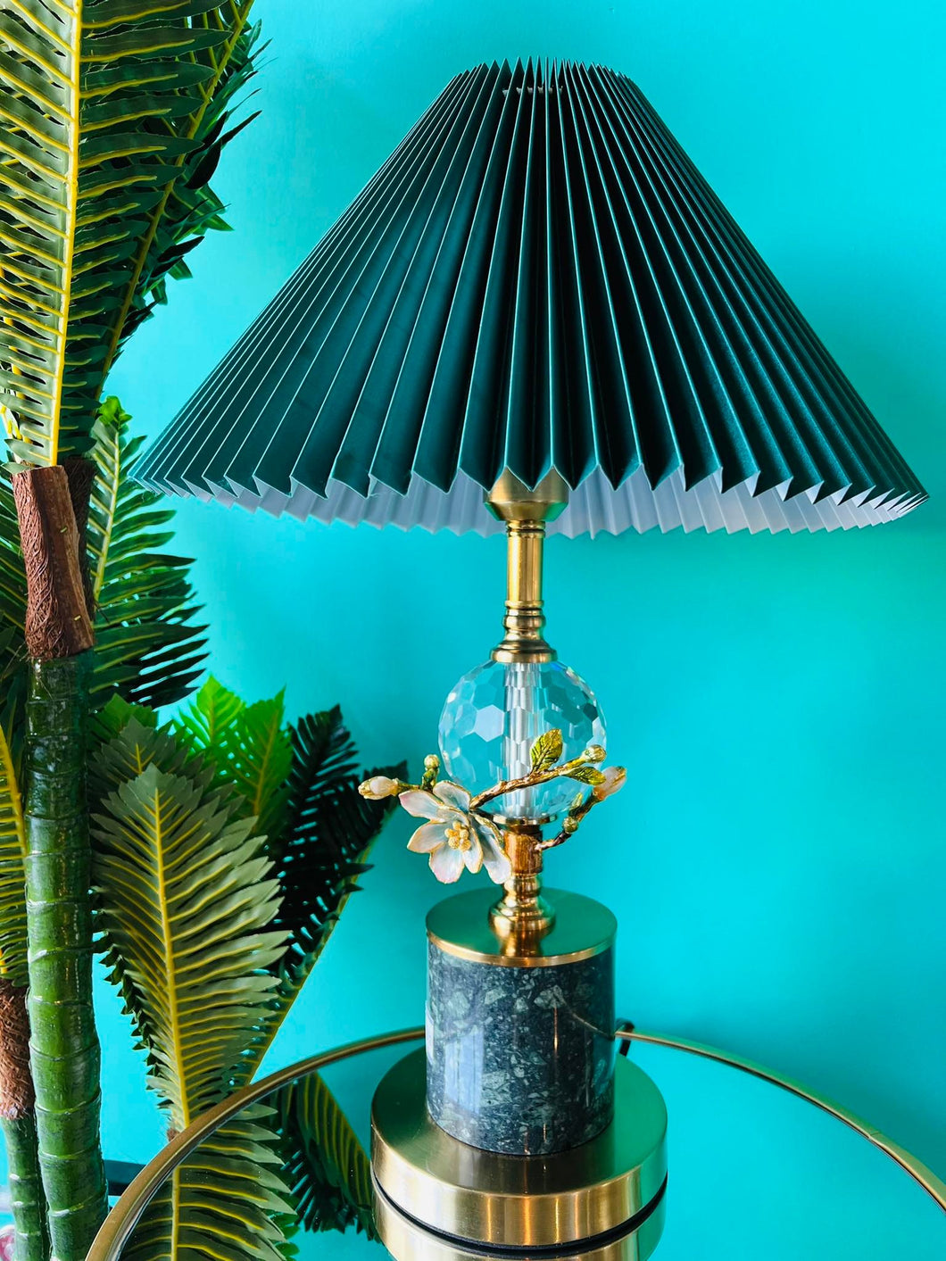Table Lamp Luxuriously-Looking Gold & Dark Green Metal & Marble Base