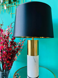 Table Lamp White Marble & Golden Metal with Black Lampshade