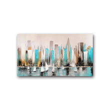 Handmade Oil Painting of Abstract View of Sea & Building on Stretched Canvas