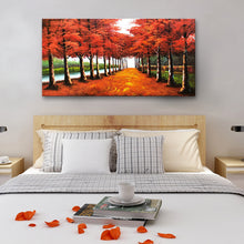 Handmade Oil Painting Of Red Trees & River Side on Stretched Canvas of Landscape