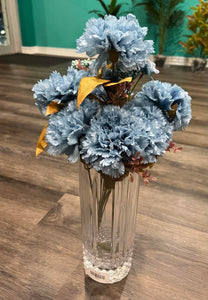 Bouquet of Silk Carnation Flower in light Blue  Color With Stem