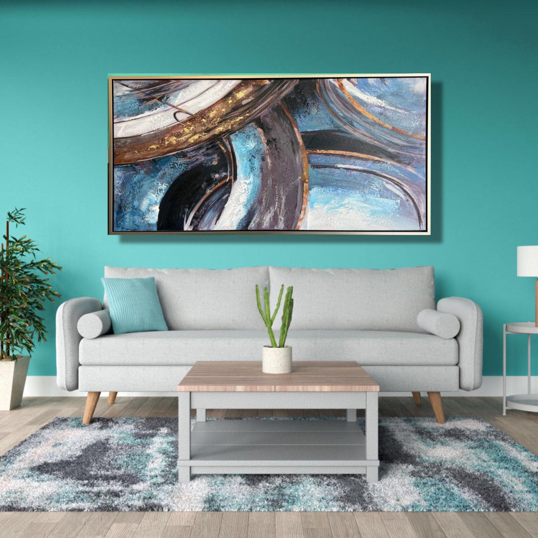 Abstract Handmade Oil Painting on Stretched Canvas with Extra Silver Floating Frame