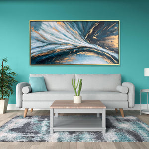 Abstract Handmade Oil Painting on Stretched Canvas with Extra Golden Floating Frame
