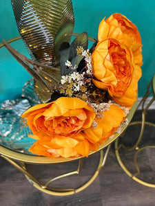 Flowers Silk Rose Bouquet in Orange Color With Stem