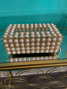 Tissue Box Sculpture Pearl Metal Centre Piece in Gold/Silver