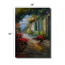 Handmade Oil Painting of Mediterranean View on Stretched Canvas