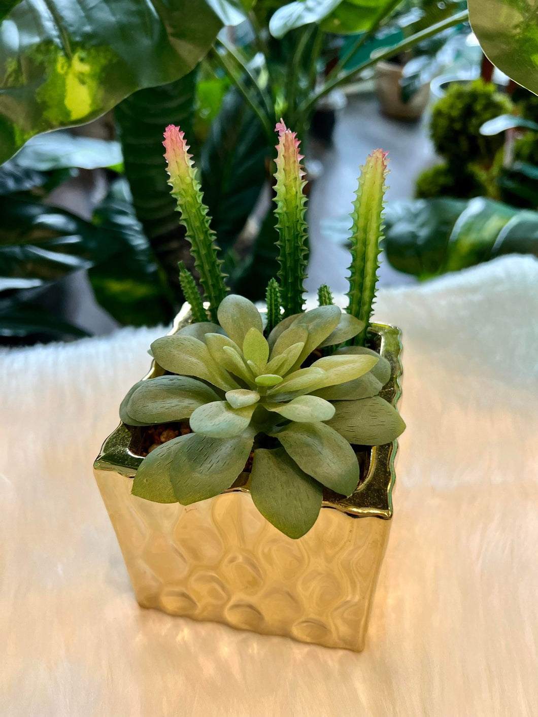Artificial Plant Colored in a Golden Metal Pot